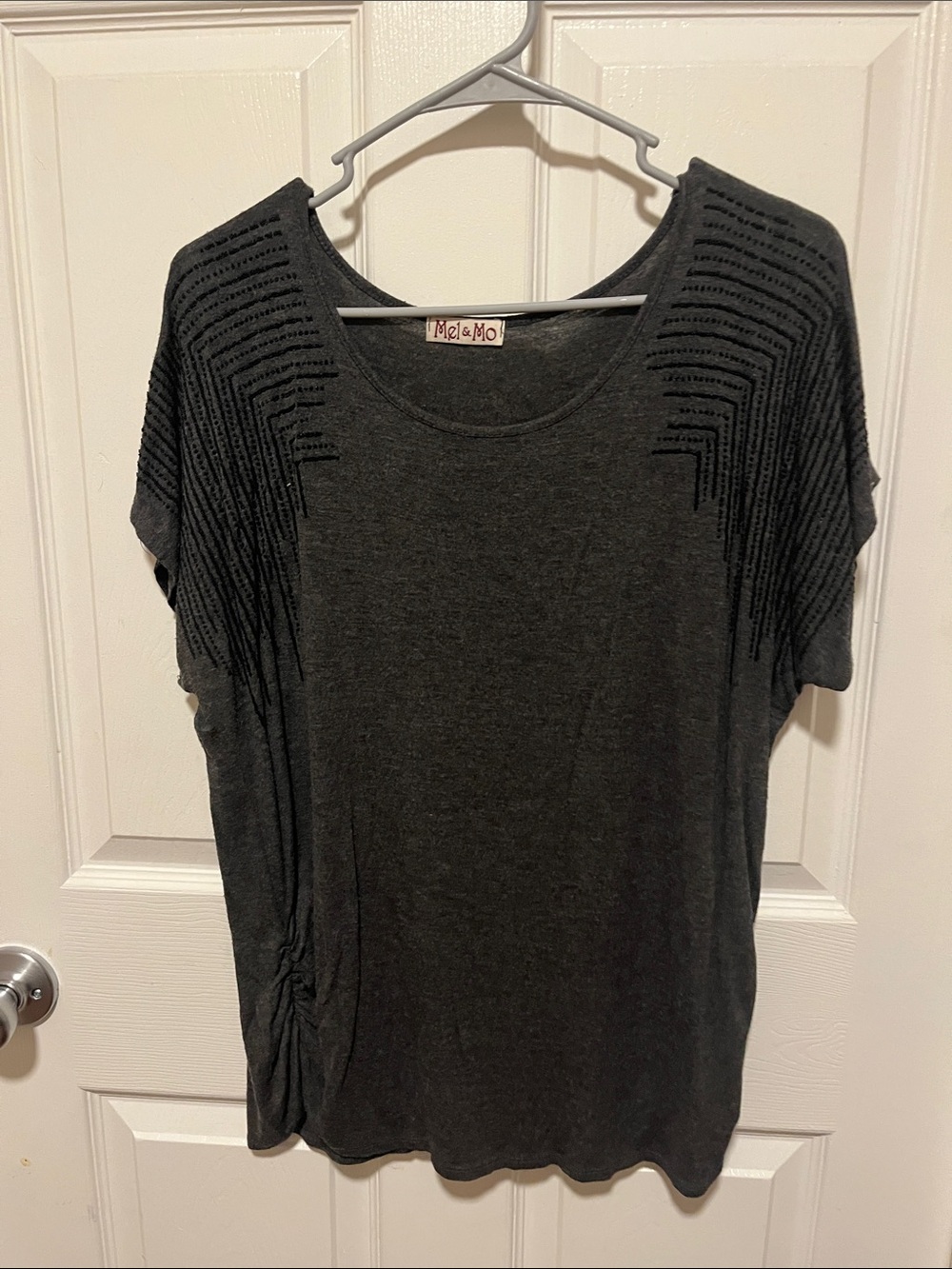 Charcoal Short Sleeve Knit Top